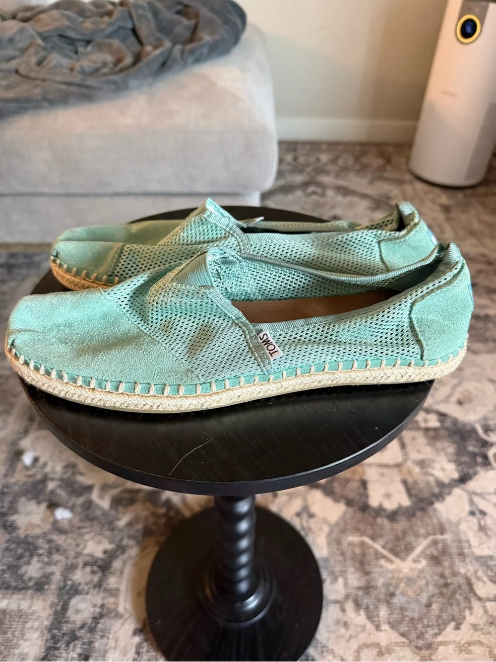 TOMS Mint Green Mesh & Suede Espadrille Slip-Ons SZ 10